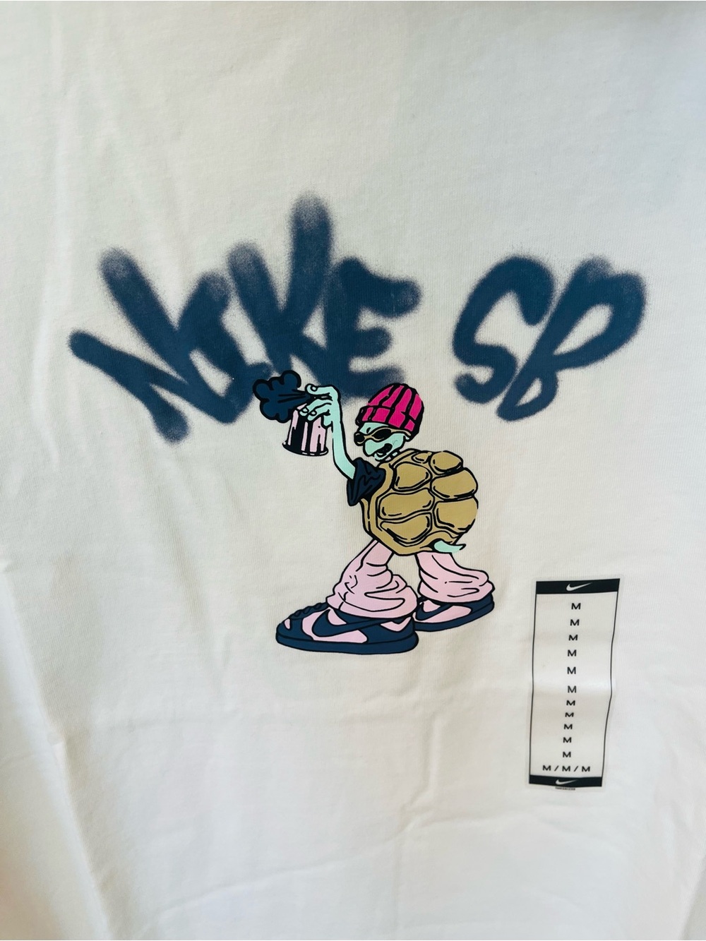 Nike SB White Tee with Pink, Navy & Tan Turtle Spray paint Graphic